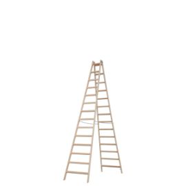 Holz Doppelleiter ABVERKAUF - Sprossenanzahl: 2 x 14, Länge: 4,37 m